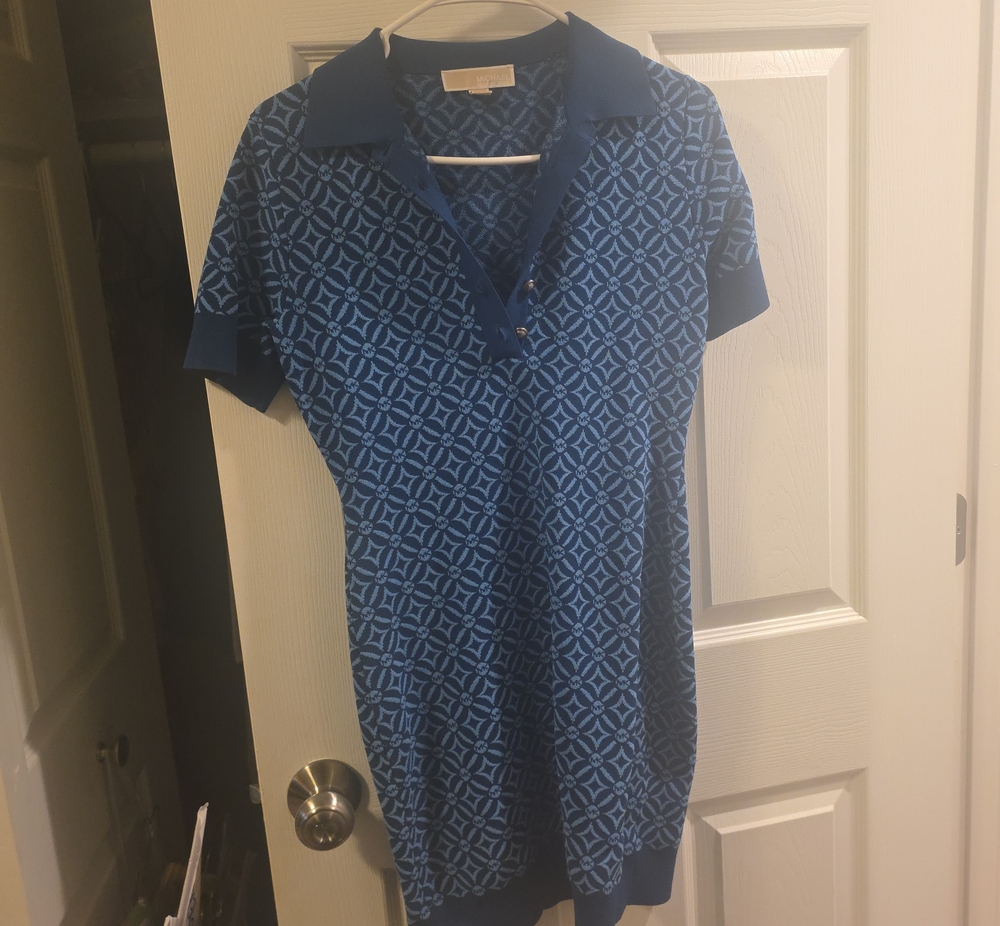 Michael Kors Blue Geometric Short Sleeve Polo Dress